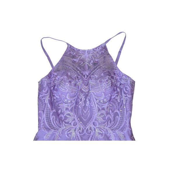 NWT JJ's House Tahiti Purple Lace Chiffon High Neck Prom Gown Dress Size 10 - Picture 10 of 11